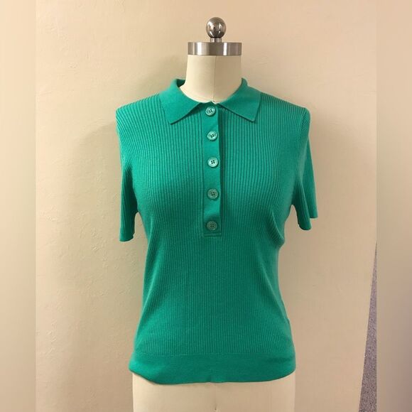 J CrewGreen Ribbed Polo Collar Top - Picture 1 of 6